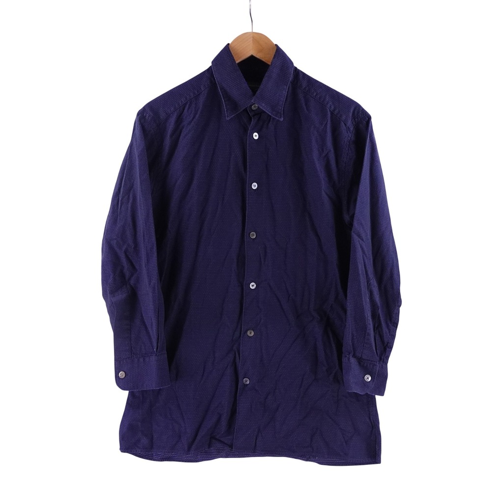 Ermenegildo Zegna  Mens Medium Navy Blue Micro Dobby Button Down Shirt Italy